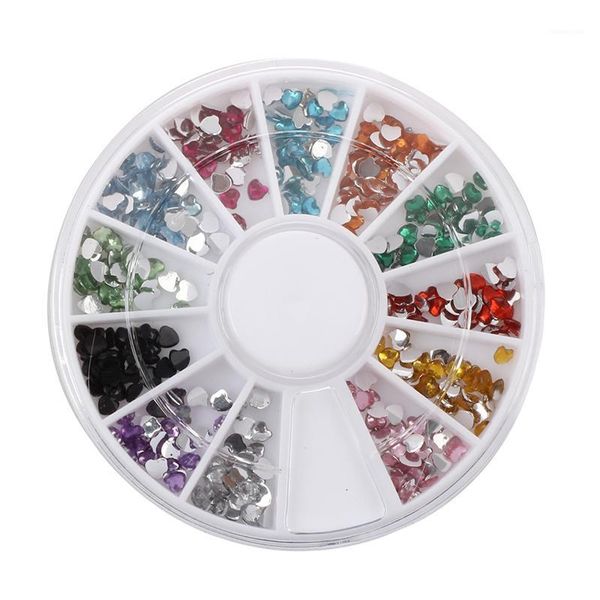 

300pcs 2mm 12 colors glitter heart nail art uv acrylic tips rhinestones wheel1, Red;pink