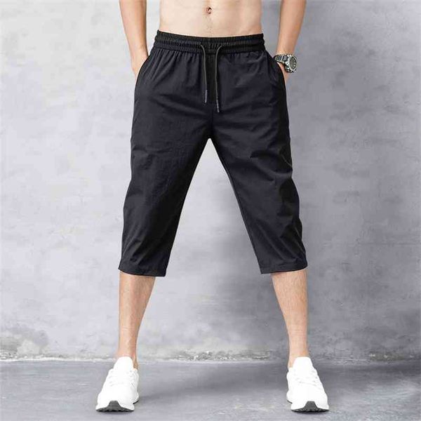 

men's shorts summer breeches thin nylon 3/4 length trousers male bermuda board quick drying beach black men's long shorts 210322, White;black