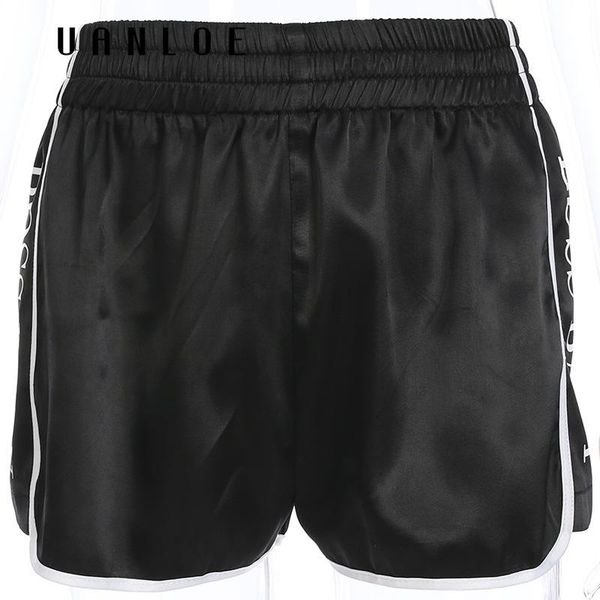 

satain high waist letter print shorts women casual loose short feminino summer elastic mujer 2021 women's, White;black