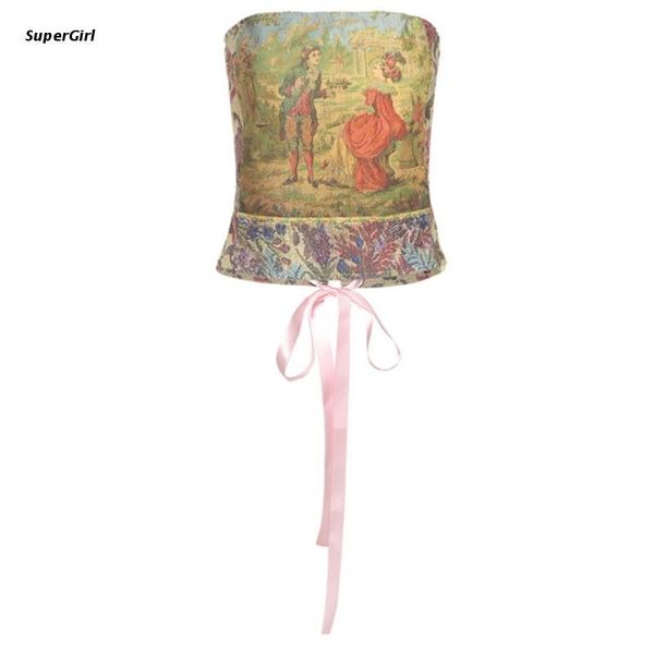 

belts j78e women strapless bustier tube retro madam floral graphic lace-up corset, Black;brown