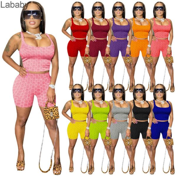 

women tracksuits two pieces set designer slim plus size solid colour jacquard yoga vest shorts super elastic sportswear 11 colours, Gray