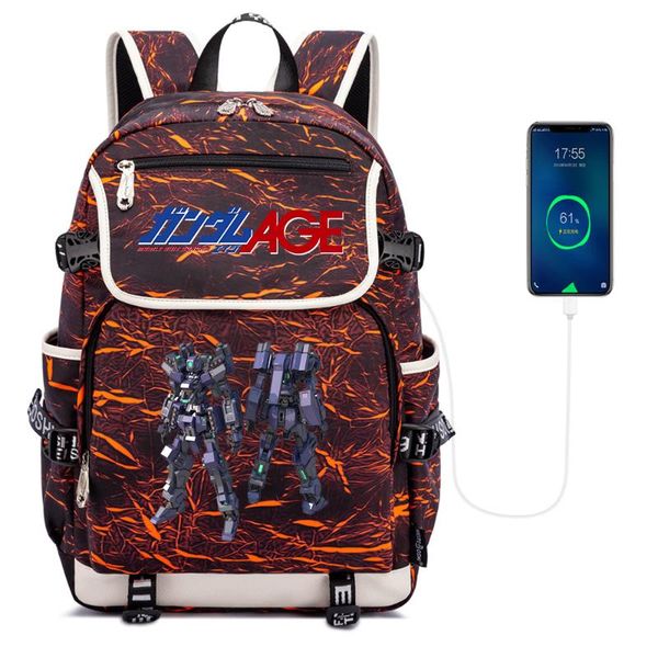 

backpack game gundam canvas zipper teenagers travel casual schoolbag boys girls usb charging lapbag cartoon packsack