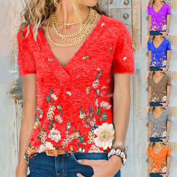 

women's summer printed butterfly t shirt fashion casual v neck plus size female short sleeve s-3xl t-shirt, White