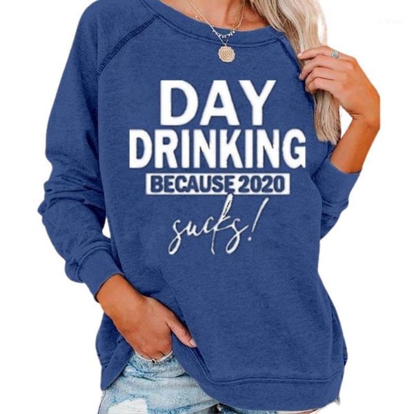 

women's hoodies & sweatshirts women raglan long sleeve sweatshirt day drinking because 2021 sucks letters print tunic solid color loose, Black