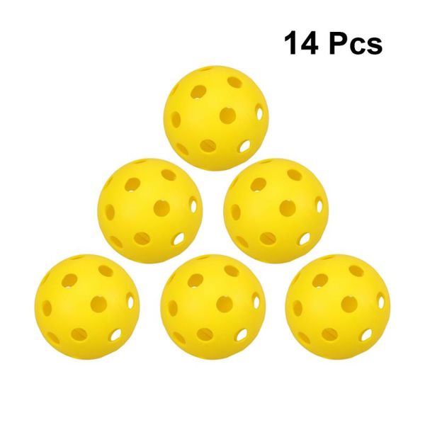 

golf balls 14pcs yellow pickleball ball with holes for indoor and outdoor courts