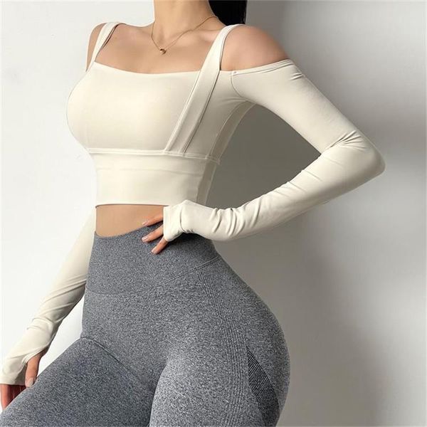 

yoga outfit shirts women strapless sports long sleeve dry tank gym t-shirt athletic active fitness workout running sportwear shorts