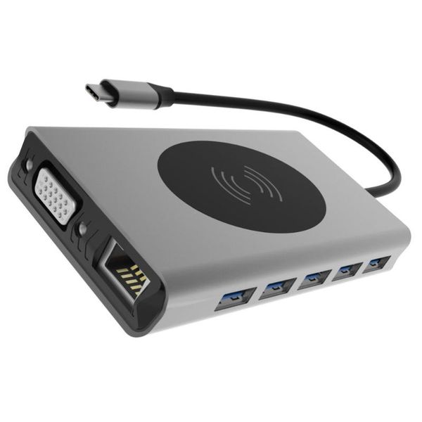 

hubs 13-in-1 usb hub usb-c aluminum alloy wireless charger video 3.5mm converter