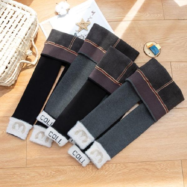 

trousers girls winter plus velvet leggings 4-7 years old children's lamb wool warm pants of christmas costumes clothing, Blue