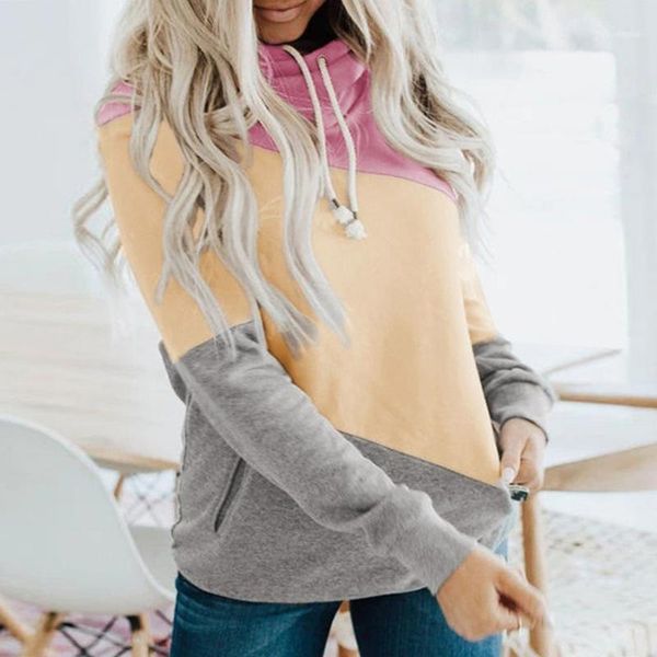 

color matching sweatshirt women hooded long sleeve hoodies patchwork colors fall outfit s-2xl1, Black