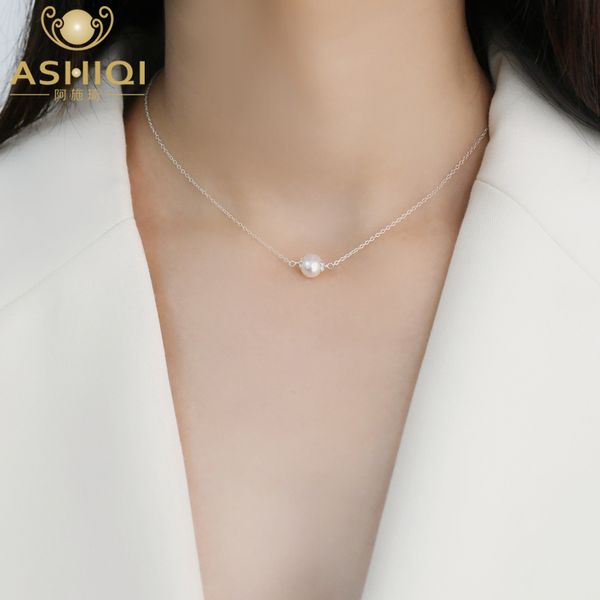 Ashiqi natural de água doce pérola colar 100% genuíno 925 esterlina prata cadeia jóias para meninas mulheres 2020 moda