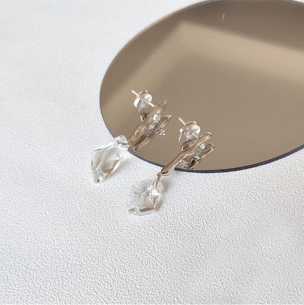 

dangle & chandelier cool minimalist wind asymmetrical earrings women elegant long transparent crystal summer eardrop, Silver