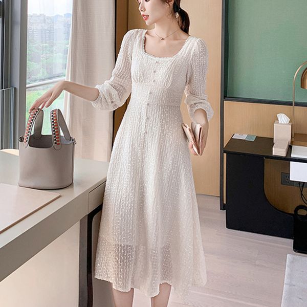

casual dresses spring fashion elegant long sleeve midi women korean lady holiday beach party 2021 vestidos hoqd, Black;gray