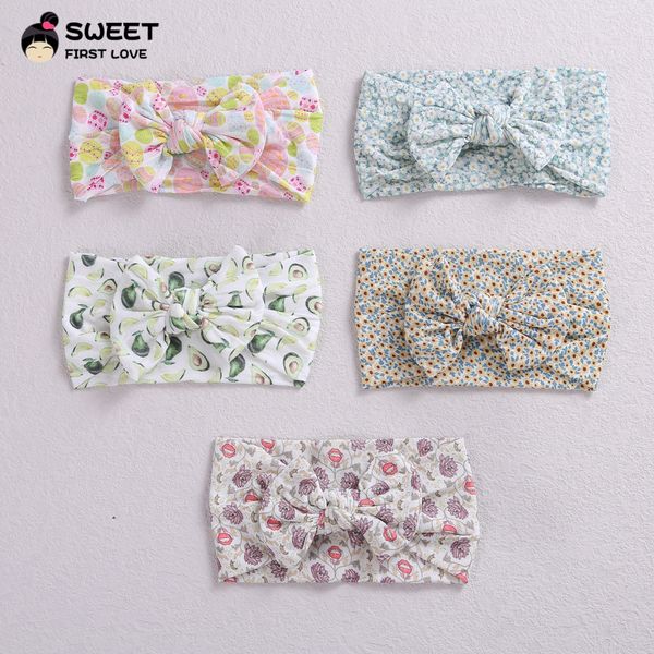 

2021 print floral baby bows nylon head bands for girls turban infant headwrap elastic hair bands soft baby accessories newborn gifts, Slivery;white