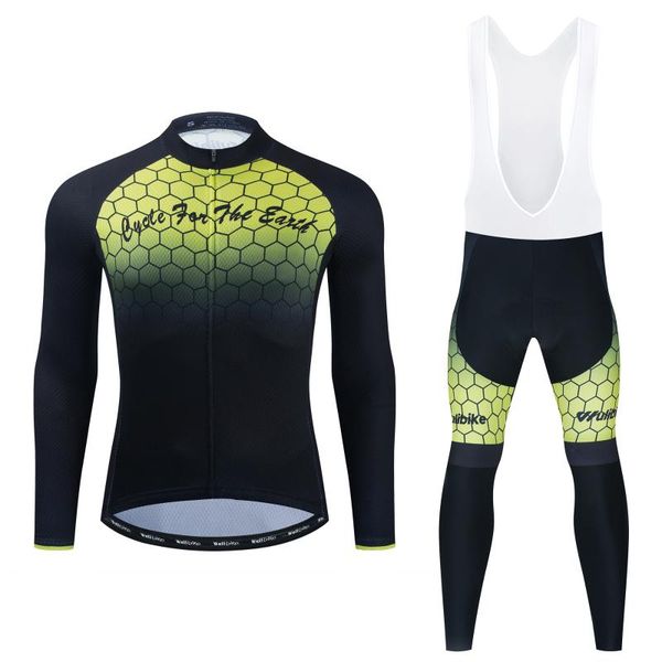 

racing sets wulibike autumn cycling clothing long sleeve bib pants suit men's breathable bike outdoor bicycle sports clothes set, Black;blue