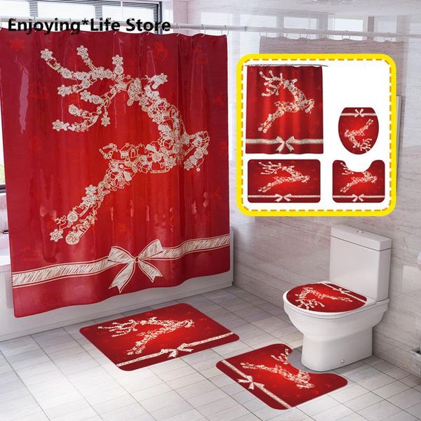 

bath mats christmas deer printed shower curtain carpet mat combination bathroom toilet set rug