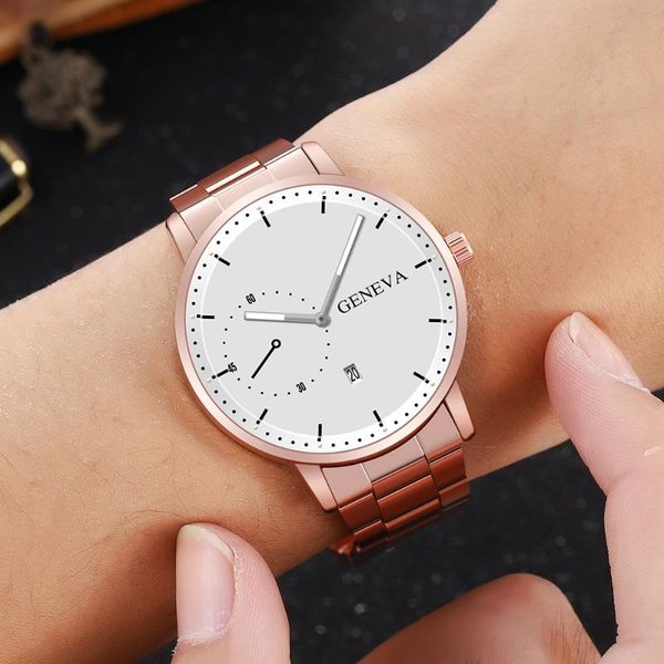 

wristwatches business men's digital monocular roman scale calendar quartz round large dial steel band wrist watch relogio masculino, Slivery;brown