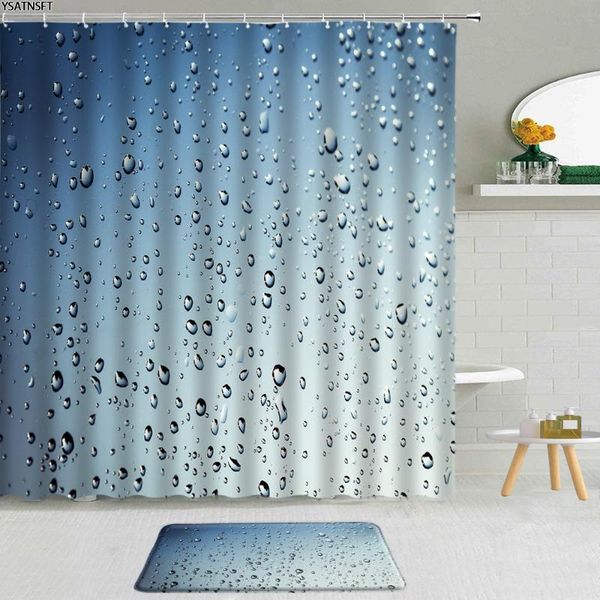 

shower curtains 2pcs raindrop bubble blue background curtain creative water drops pattern non-slip bath mat hanging bathroom set