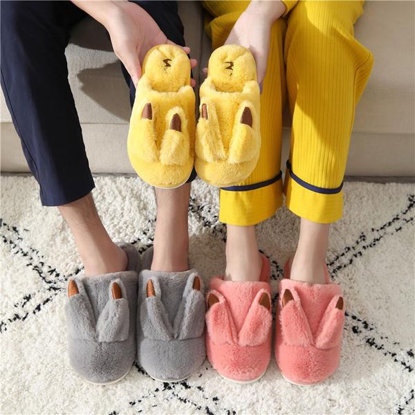 

fall/winter fashion casual women's shoes cotton slippers non-slip men's home plush warm, Black