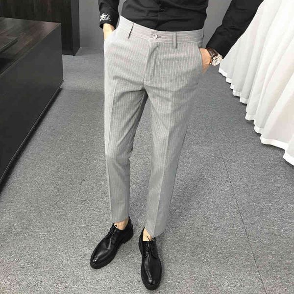 

pants spring summer formal for fashionable 2021 striped dress of casual men thin fit office 36-28 aons, Black