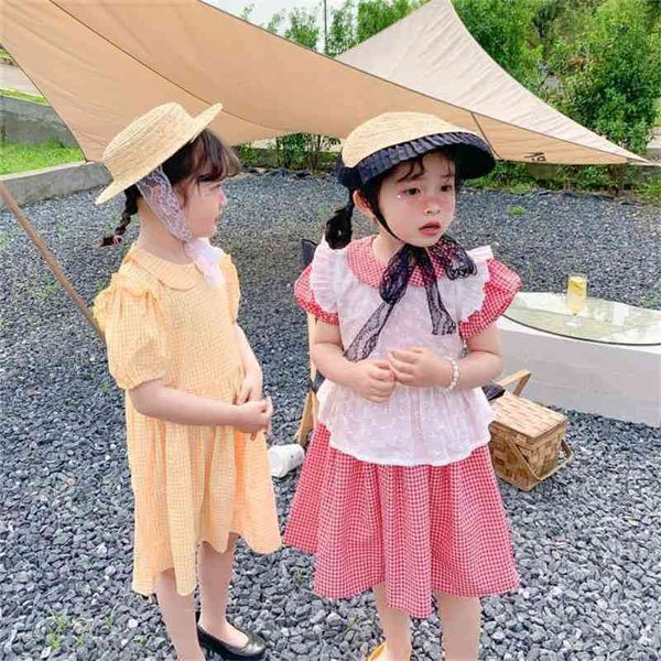 

summer arrival girls fashion plaid 2 pieces sets dress+vest baby girl clothes 210528, White