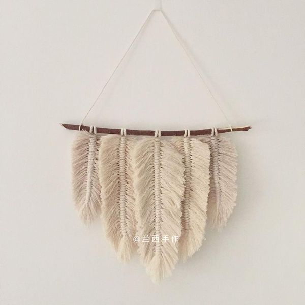 

tapestries ins bohemia nordic macrame hand-made cotton woven leaf shape tapestry wall hanging feather decoration pendant boho decor