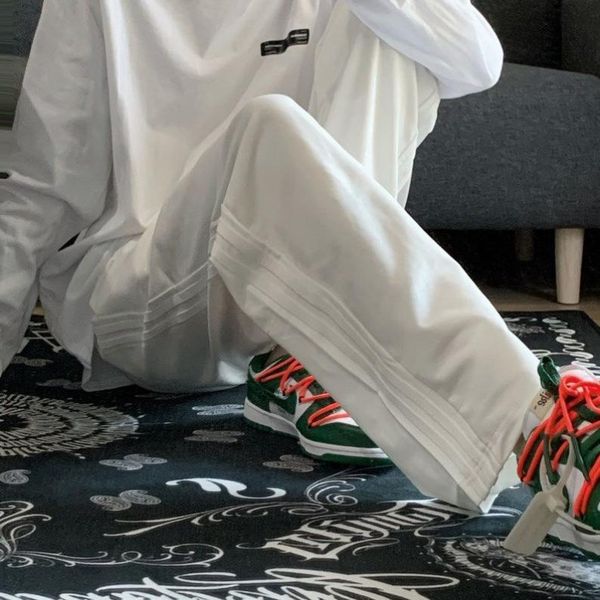 

women's pants & capris 2021 summer cool thin hong kong style wide leg elastic waist white striped casual straight trousers high, Black;white