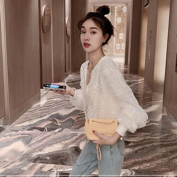 

women's jackets jacket ladies autumn 2021 denim short tooling korean loose retro blouse sequined mesh, Black;brown