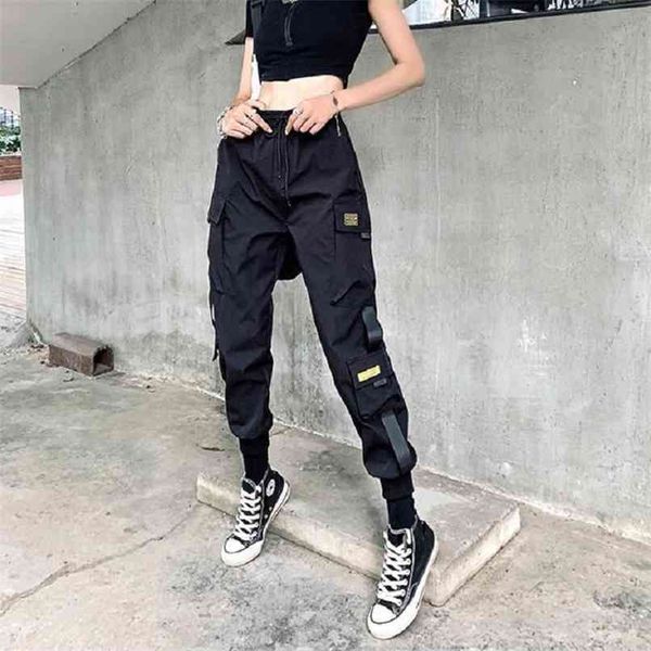 

qweek punk japanese streetwear cargo pants women harajuku joggers sweatpants baggy casual loose trousers for female techwear 210915, Black;white