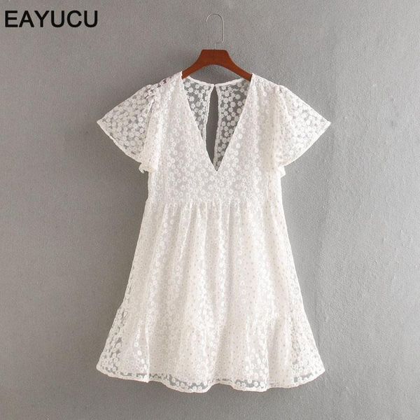 

women's jumpsuits & rompers eayucu mesh floral embroidery white wome playsuit summer v neck back hollow out loose ladies one piece over, Black;white