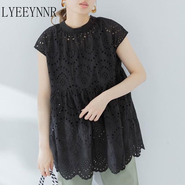 

women's blouses & shirts lyeeynnr cut out vintage blouse summer o neck casual black women japan style chic unicolor all-amtch office l, White