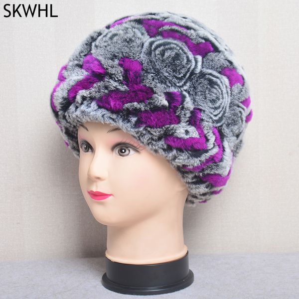 

women winter warm real rex rabbit fur hat snow cap hats for women girls knit skullies beanies natural fluffy, Silver