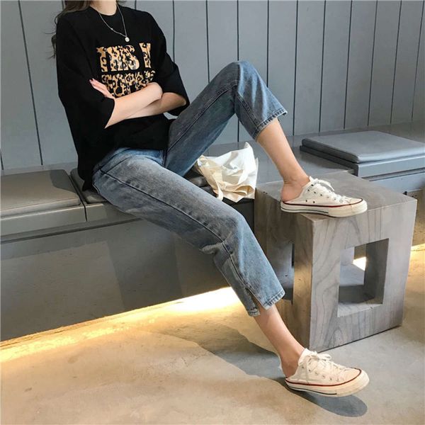 

loose high waist washed casual pants, Blue