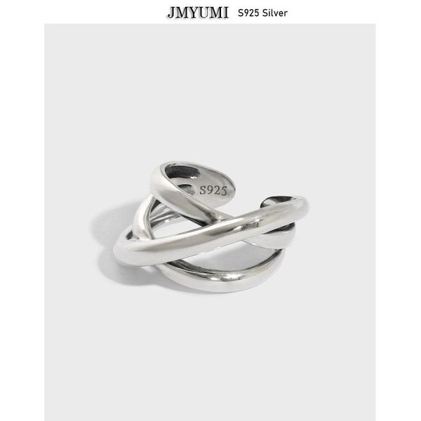 

cluster rings minimalist 925 sterling silver width for women fashion creative interwave geometric handmade party jewelry gifts, Golden;silver