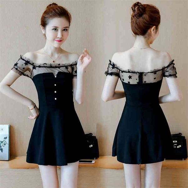 

summer vintage black lace club dresses korean plus size boho mini sundress elegant women bodycon short sleeve vestidos 210528, Black;gray