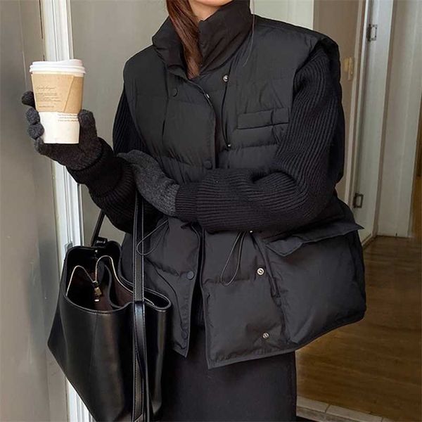 

autumn winter down vest women short vest windbreaker thick warm 90% white duck down coat gilets sleeveless jacket 211123, Black;white