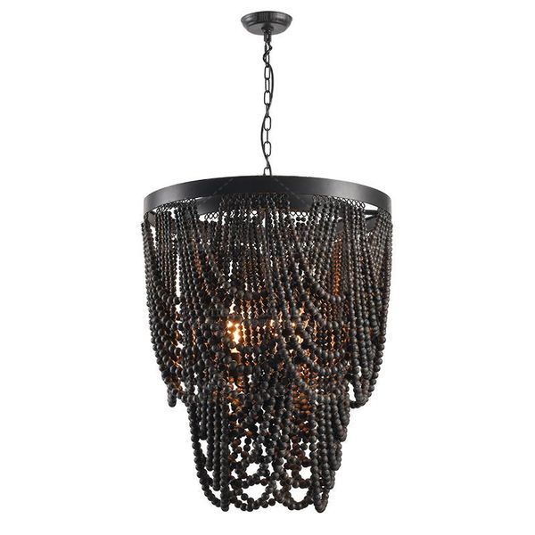 

black wood beaded chandelier lighting vintage hanging light loft french retro kitchen bedroom dining room chandeliers