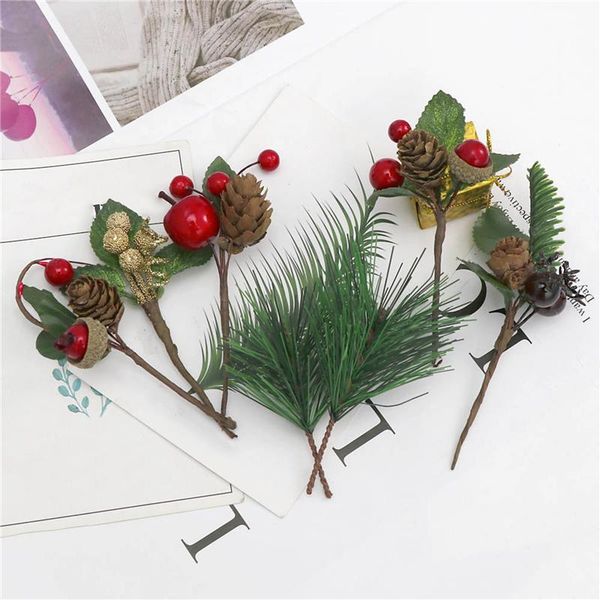 

decorative flowers & wreaths 7pcs/set pine branches artificial plants christmas wedding home tree decorations handcraft bouquet gift box fak