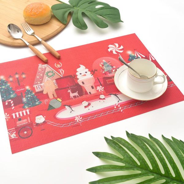 

mats & pads 2021 christmas decoration pvc placemats xmas snow bells fairy world castle heat-resistant mesh placemat for kids