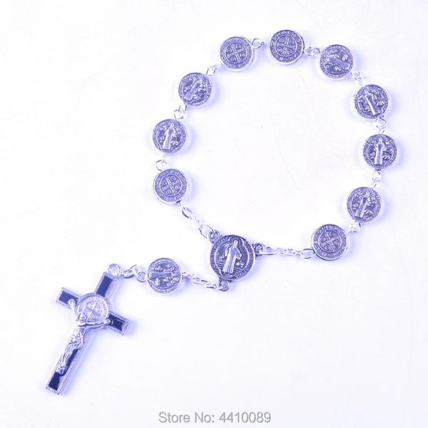 

chokers st benedict decade rosary 10 mm alloy round flat beads, Golden;silver