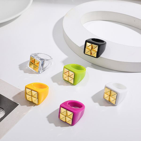 

cluster rings golden bead transparent resin colorful acrylic square for women girls gifts 2021, Golden;silver