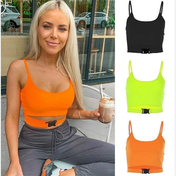 

women's tanks & camis black hollow out buckle women cropped streetwear backless tank 2021 summer fashion becrop top, White