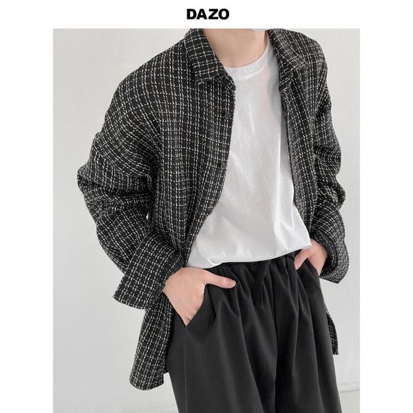 

men's casual shirts spring and autumn plaid shirt long-sleeved loose thickened small fragrance jacket ins high-end tide, White;black