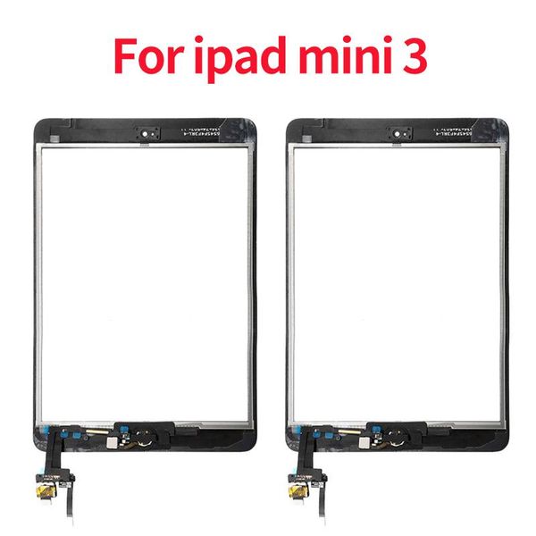 

5pcs/lot touch panel replacement for ipad mini 3 screen digitizer assembly home button & flex cable + ic connector tablet pc screens