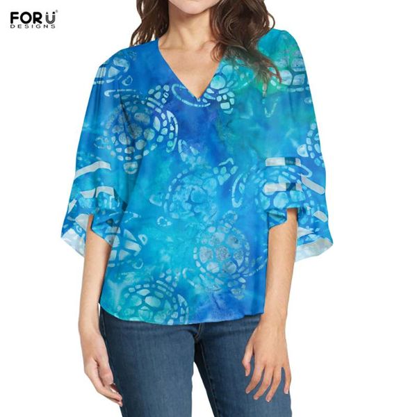 

women's blouses & shirts forudesigns turtle design women ladies summer cothing v-neck sheer patchwork chiffon loose blouse camisa de g, White