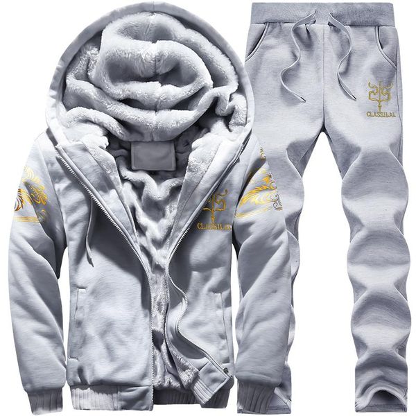 

men's tracksuits 2021 men sweatshirt set winter thicken mens casual warm male thick slim fit sets, Gray