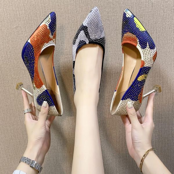 

dress shoes 2021 women pumps fashion high heels woman pointed toe classic thin female mixed colors, Black