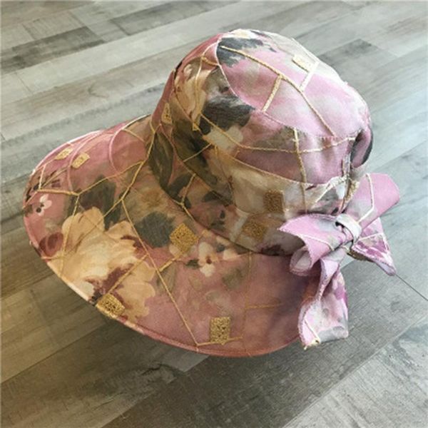 

women printing bow casual beach hat tide summer outdoor sunhat visor ladies cap korean women's wide brim femem hats, Black;white