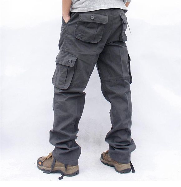 

men's pants men six pockets tactical military straight slacks overalls zipper casual cotton trousers clothing, Black