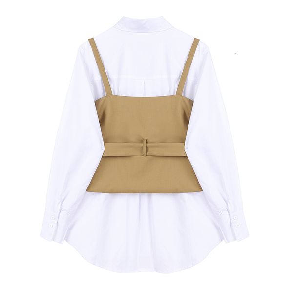 

hoodie casual solid two piece set for women lapel long sleeve shirt black vest korean sets female fashion clothing