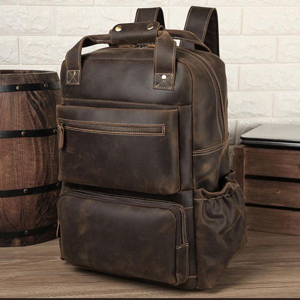 

backpack luufan fashion vintage leather genuine cowskin bagpack for 15.6 inch laptravel bag men male